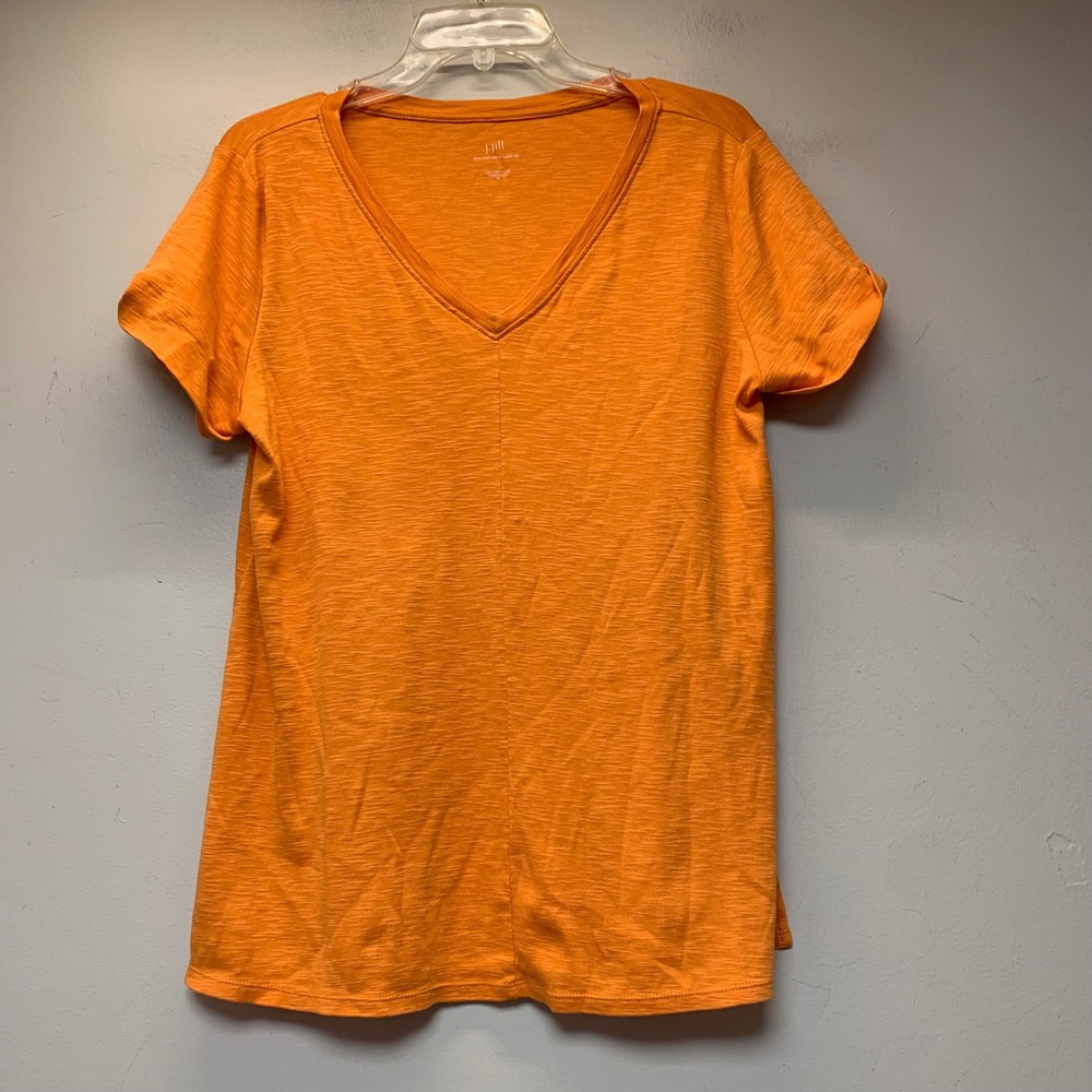 J. Jill Pima Cotton Tee Womens Medium Orange Excellent V-Neck Slub Short Sleeve